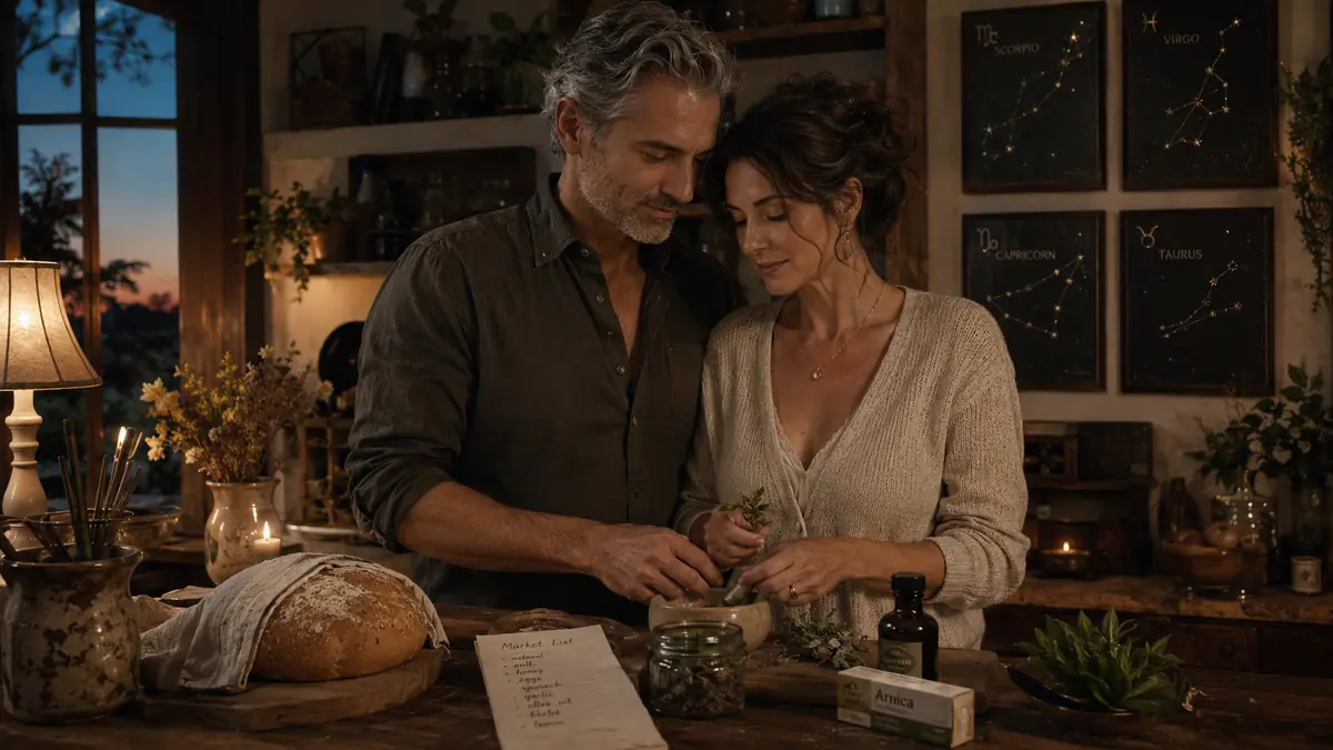 Cucina rustica al tramonto con coppia