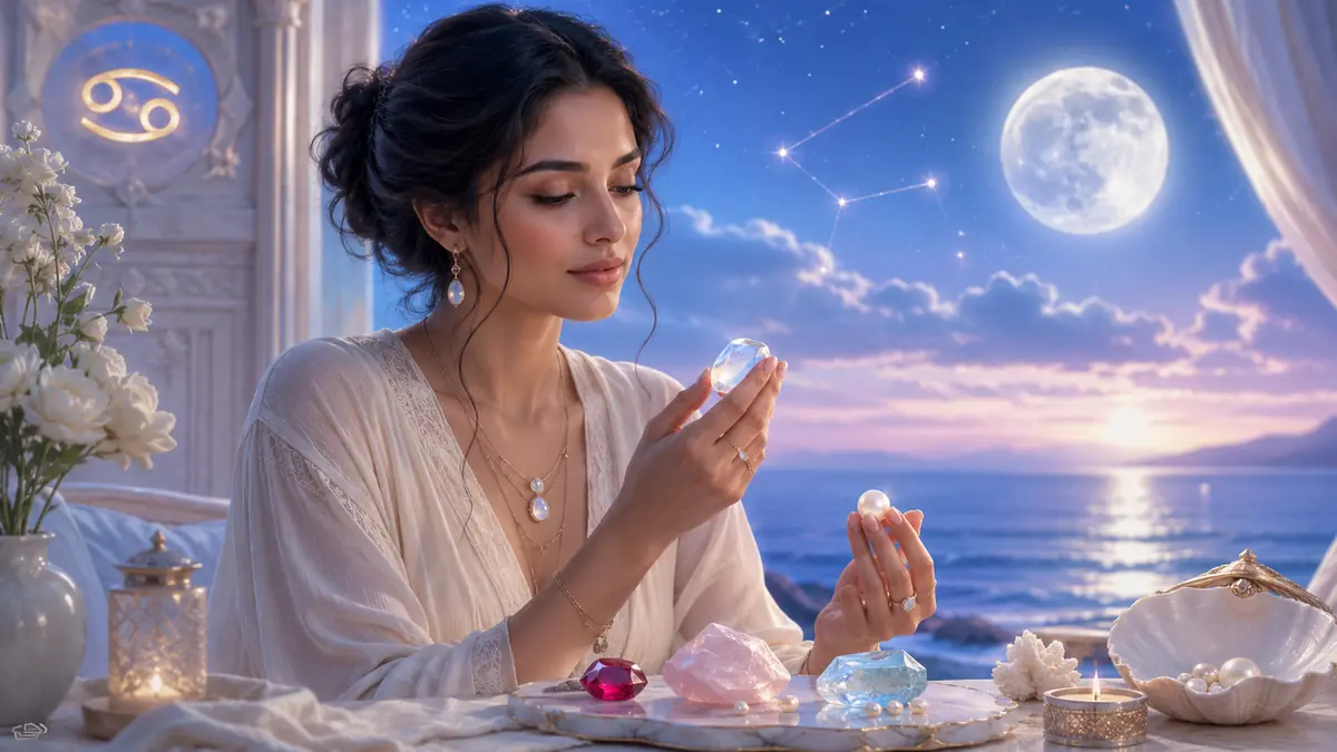 Donna con pietre Luna e mare
