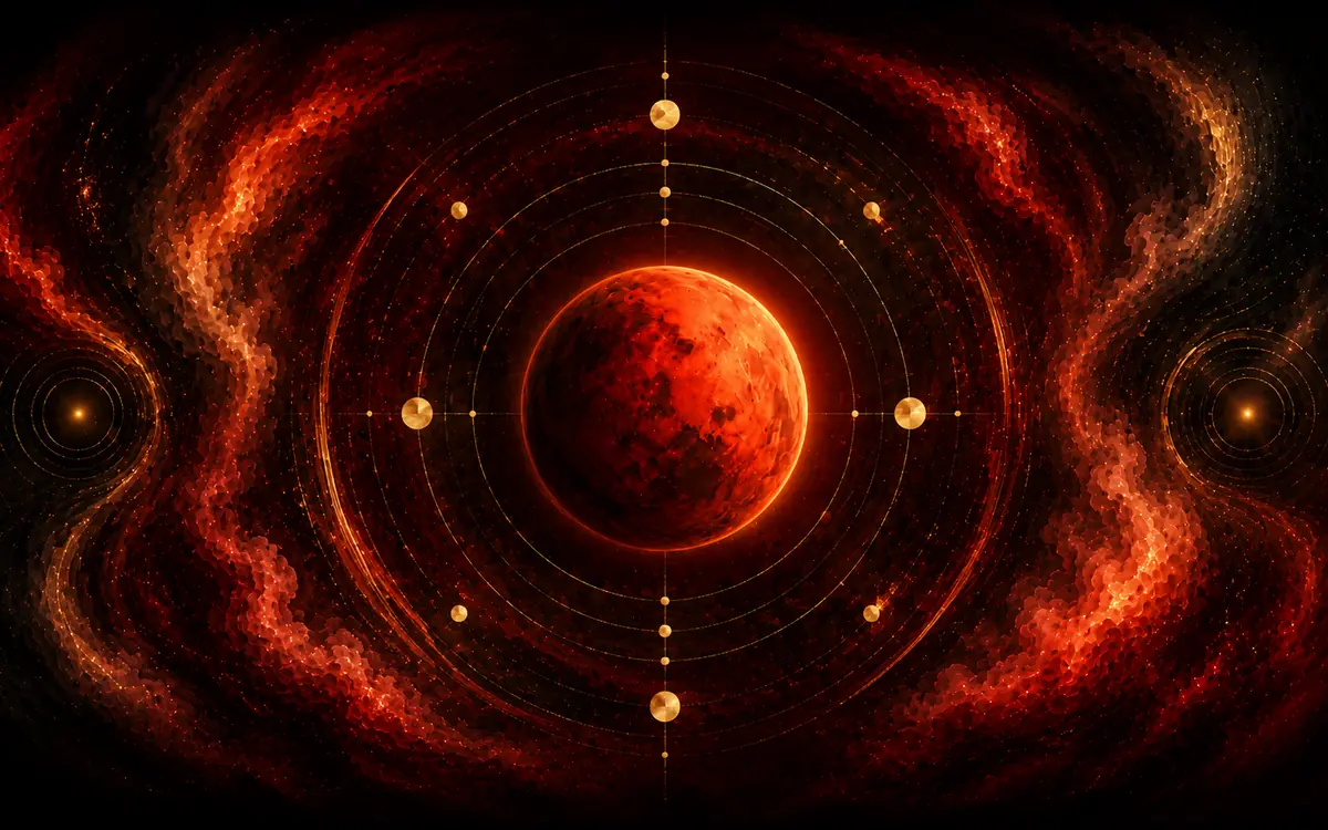 Immagine astratta con pianeta che rappresenta il giorno di nascita martedì